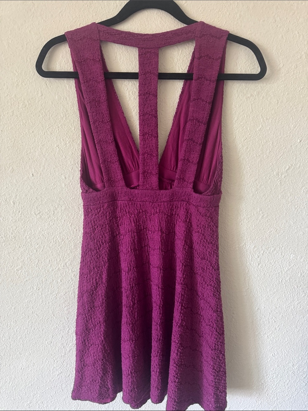 Free People Textured Deep V Mini Dress in Plum - Picture 3 of 6